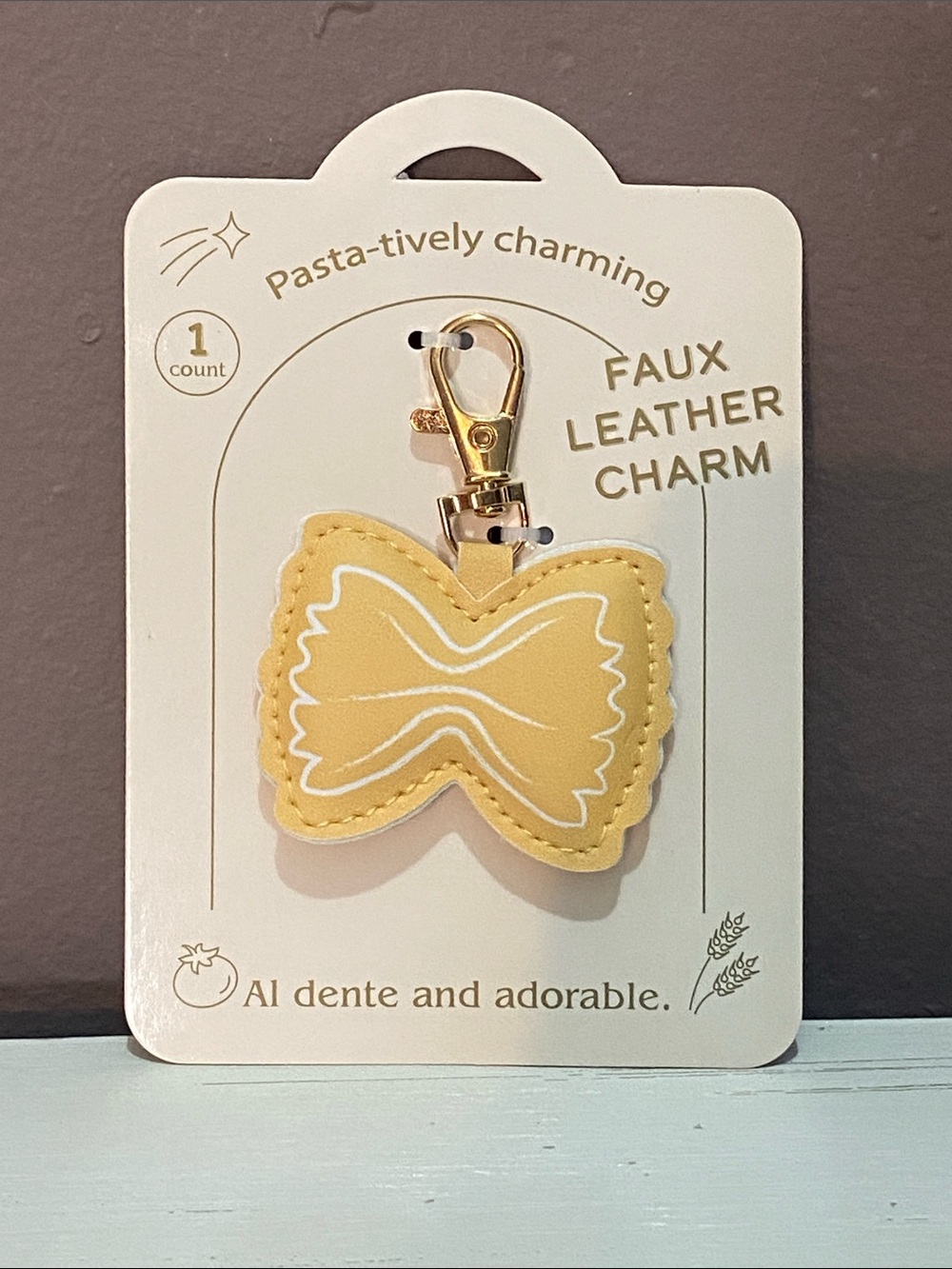 Faux Leather Yellow Bow Pasta Charm Keychain